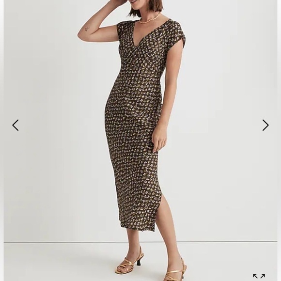 NWT Madewell Size 2 Brown Floral Midi Dress V Neck Cap Sleeve - Picture 1 of 13